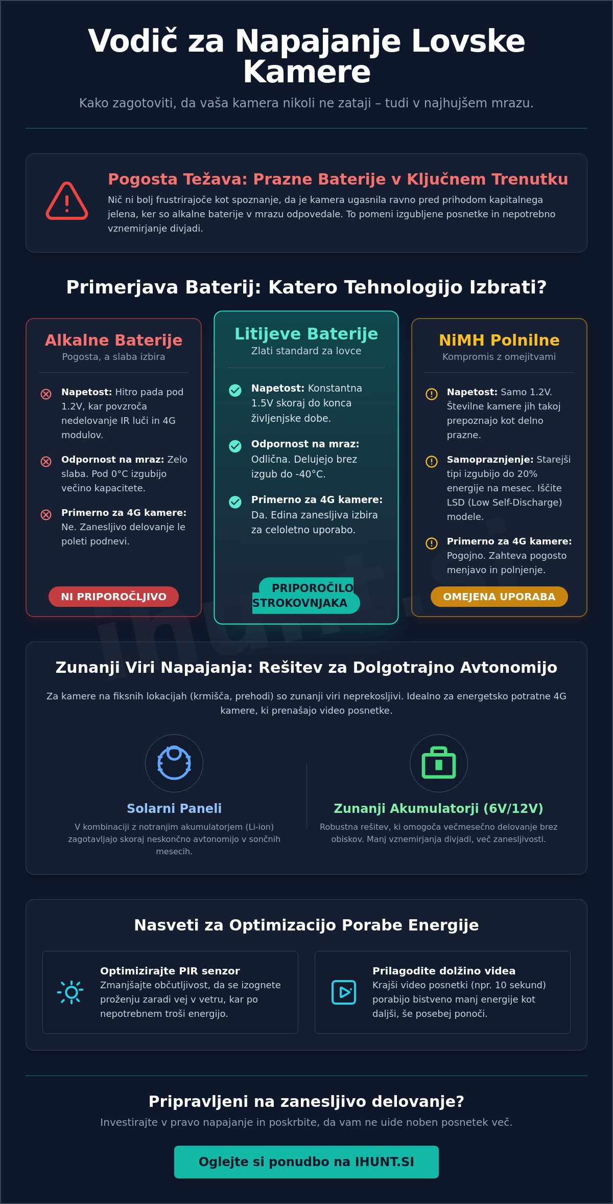 Baterije za lovsko kamero: Vodnik za maksimalno avtonomijo v 2026